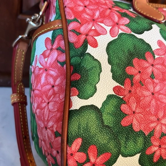 Dooney & Bourke Satchel crossbody bag genuine leather geraniums pink/red/gree - Picture 16 of 17